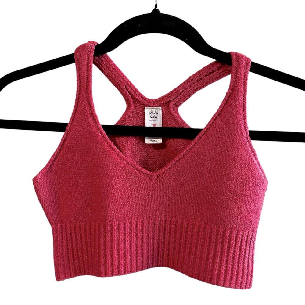 Knitty Kitty Cropped Pink Tank Top size small S
